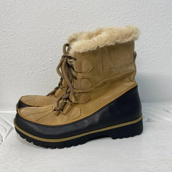 JBU WOMEN'S BLACK & BROWN LINED LACE UP BRISTOL ANKLE BOOTIES SIZE 6.5M - Picture 1 of 7